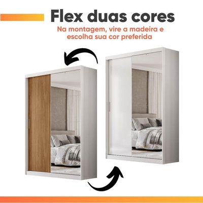 Guarda Roupas Solteiro Com Espelho 2 Portas De Correr 4 Gavetas Riva Flex Off White/madeirado Touch