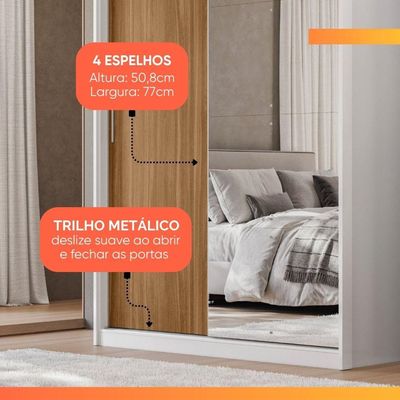 Guarda Roupas Solteiro Com Espelho 2 Portas De Correr 4 Gavetas Riva Flex Off White/madeirado Touch