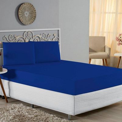 Jogo De Cama Casal Nobre 3 Peças Lençol Com Elástico De 30cm De Altura Malha 100% Algodão - Royal