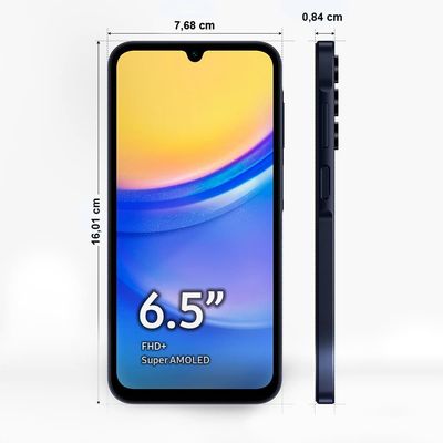 "Smartphone Samsung Galaxy A15 5G Azul Escuro 128GB, 4GB RAM, Processador Octa-Core, Câmera Tripla Traseira, Tela Super Amoled de 6.5"" 90Hz"