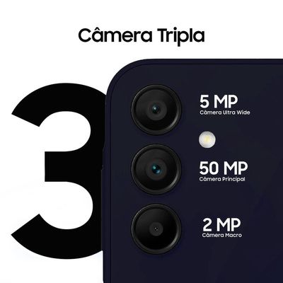 "Smartphone Samsung Galaxy A15 5G Azul Escuro 128GB, 4GB RAM, Processador Octa-Core, Câmera Tripla Traseira, Tela Super Amoled de 6.5"" 90Hz"