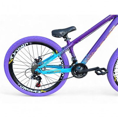 Bicicleta Aro26 Vikingx Tuff Cambio Shimano Freio Hidráulico 21v Aro Flame Roxo-Azul X44