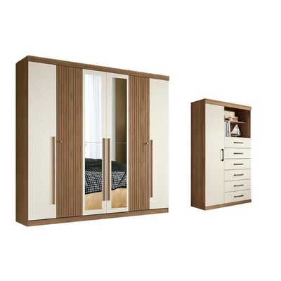 Guarda Roupa 2 Peças (1guardaroupa+1cômoda) Qc361 Jatoba/areia - Santos Andirá