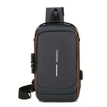 Mochila De Peito Masculina à Prova D'água Com Trava De Código Usb Alta Qualidade Cores:cinza