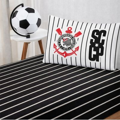 Jogo de Lençol KazzaVip Solteiro Malha 100% Algodão Licenciado Clube Corinthians 2 Peças Preto