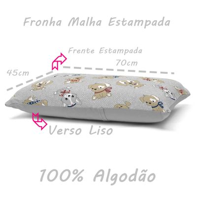Fronha Avulsa KazzaVip Malha 100% Algodão Basic Dogs Estampada Cinza