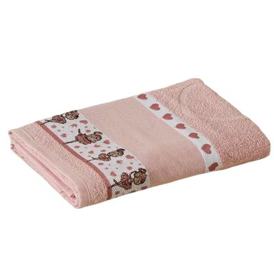 Kit ( 2 ) Toalha de Banho KazzaVip Infantil 100% Algodão Jacquard Barra para Bordar Funny Rosa e Branco