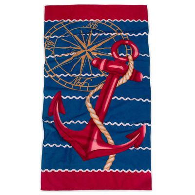 Toalha de Praia KazzaVip Veludo Estampado Reativo 100% Algodão Nautico 76cmx1,52m Resort Vermelho