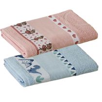 Kit ( 2 ) Toalha de Banho KazzaVip Infantil 100% Algodão Jacquard Barra para Bordar Funny Rosa e Azul