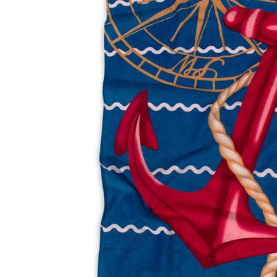 Toalha de Praia KazzaVip Veludo Estampado Reativo 100% Algodão Nautico 76cmx1,52m Resort Vermelho