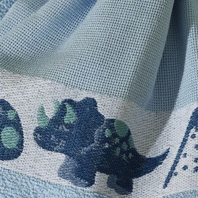 Kit ( 2 ) Toalha de Banho KazzaVip Infantil 100% Algodão Jacquard Barra para Bordar Funny Azul