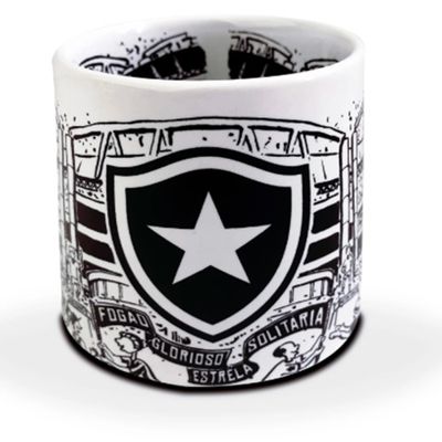 Caneca KazzaVip do Botafogo Cerâmica 360 ML Estádio Olímpico Nilton Santos Licenciada Branco