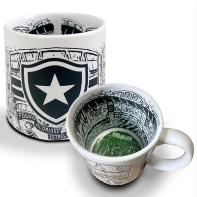 Caneca KazzaVip do Botafogo Cerâmica 360 ML Estádio Olímpico Nilton Santos Licenciada Branco