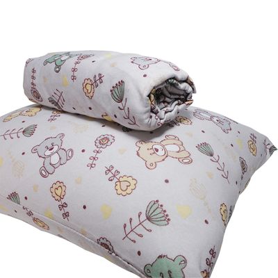 Jogo de Lençol KazzaVip Baby Malha 100% Algodão Berço Americano Estampado Ursinho Feliz Com Elástico 2 Peças Bege