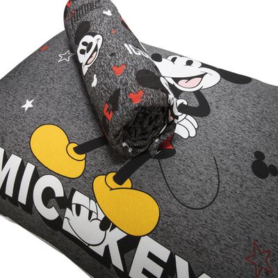 Jogo de Lençol KazzaVip Casal Malha Mista 70% Algodão e 30% Poliéster Joy Disney Mickey Minnie Bold 03 Peças Cinza