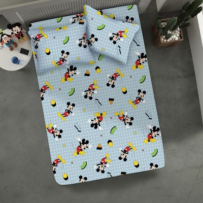 Jogo de Lençol KazzaVip Casal Malha Mista 70% Algodão e 30% Poliéster Estampado Disney Mickey Formas Kids 3 Peças Azul