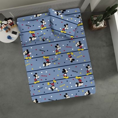 Jogo de Lençol KazzaVip Casal Malha Mista 70% Algodão e 30% Poliéster Estampado Disney Mickey Comics Kids 3 Peças Azul