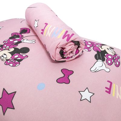 Jogo de Lençol KazzaVip Casal Malha Mista 70% Algodão e 30% Poliéster Estampado Disney Minnie Estrela Kids 3 Peças Rosa
