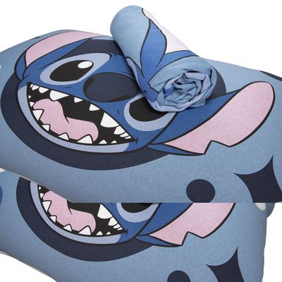 Jogo de Lençol KazzaVip Casal Malha Mista 70% Algodão e 30% Poliéster Joy Disney Big Stitch 03 Peças Azul