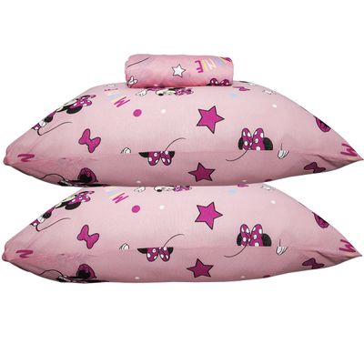 Jogo de Lençol KazzaVip Casal Malha Mista 70% Algodão e 30% Poliéster Estampado Disney Minnie Estrela Kids 3 Peças Rosa