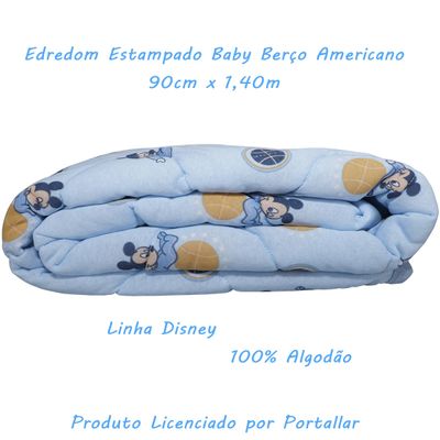 Edredom KazzaVip Baby Malha 100% Algodão Berço Americano Estampado Mickey Travesso Azul