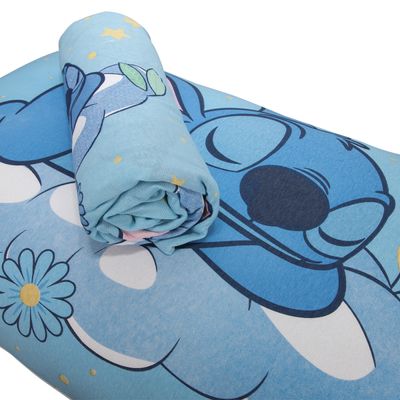 Jogo de Lençol KazzaVip Casal Malha Mista 70% Algodão e 30% Poliéster Joy Disney Stitch Dream 03 Peças Azul