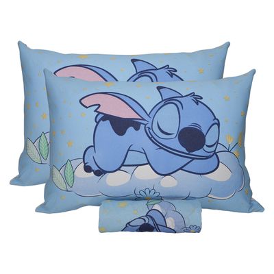 Jogo de Lençol KazzaVip Casal Malha Mista 70% Algodão e 30% Poliéster Joy Disney Stitch Dream 03 Peças Azul