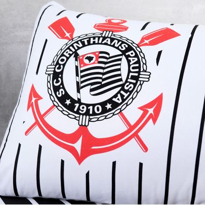 Jogo de Lençol KazzaVip Solteiro Malha 100% Algodão Licenciado Clube Corinthians 2 Peças Preto