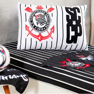 Jogo de Lençol KazzaVip Solteiro Malha 100% Algodão Licenciado Clube Corinthians 2 Peças Preto