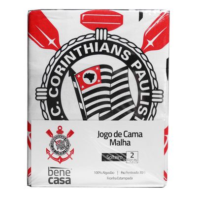 Jogo de Lençol KazzaVip Solteiro Malha 100% Algodão Licenciado Clube Corinthians 2 Peças Preto