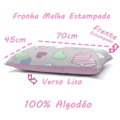 Fronha Avulsa KazzaVip Malha 100% Algodão Basic Amores Estampada Rosa