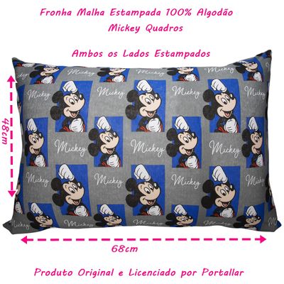 Par de Fronha KazzaVip Malha 100% Algodão Disney Estampada Mickey Quadros 48cmx68cm Cinza