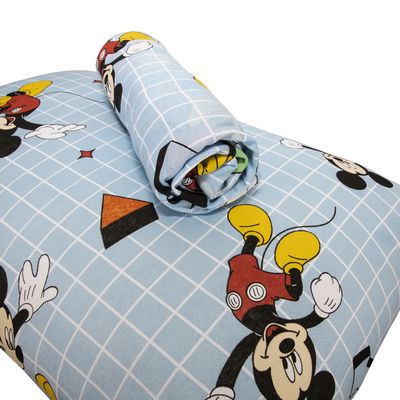 Jogo de Lençol KazzaVip Casal Malha Mista 70% Algodão e 30% Poliéster Estampado Disney Mickey Formas Kids 3 Peças Azul