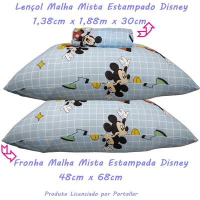 Jogo de Lençol KazzaVip Casal Malha Mista 70% Algodão e 30% Poliéster Estampado Disney Mickey Formas Kids 3 Peças Azul