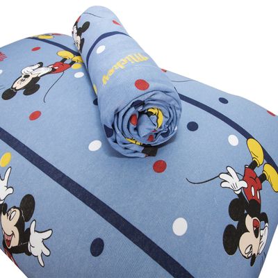 Jogo de Lençol KazzaVip Casal Malha Mista 70% Algodão e 30% Poliéster Estampado Disney Mickey Comics Kids 3 Peças Azul