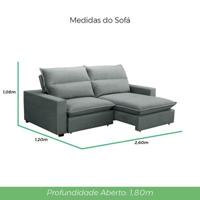 Sofá Retrátil E Reclinável 2 Lugares 2,60m Andreza Veludo Lansofbr Cinza