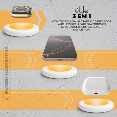 Carregador Wireless 3 em 1 - Discovery - Branco - Gshield