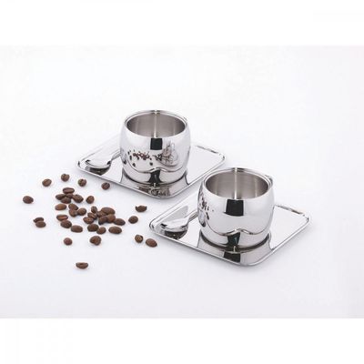 Kit para Cafe Tramontina em Aço Inox Acabamento Brilho com Xicara Pires Quadrado e Colher 6 Peças