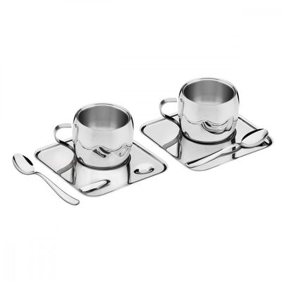 Kit para Cafe Tramontina em Aço Inox Acabamento Brilho com Xicara Pires Quadrado e Colher 6 Peças