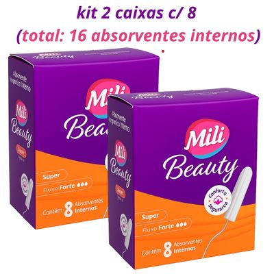 Absorvente interno Super Mili Beauty kit 2 caixas com 8
