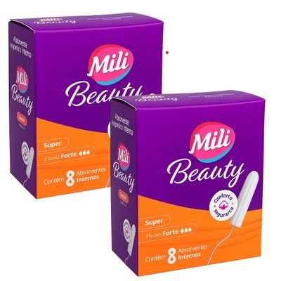 Absorvente interno Super Mili Beauty kit 2 caixas com 8