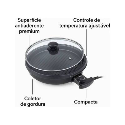 Grill Elétrico 220v Redondo Premium 1200w com Termostato