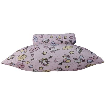 Jogo de Lençol KazzaVip Baby Malha 100% Algodão Berço Americano Estampado Nuvem e Unicórnio Com Elástico 2 Peças Rosa