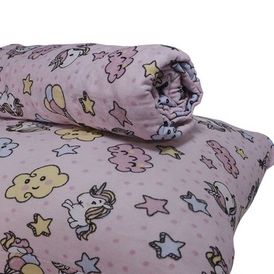 Jogo de Lençol KazzaVip Baby Malha 100% Algodão Berço Americano Estampado Nuvem e Unicórnio Com Elástico 2 Peças Rosa