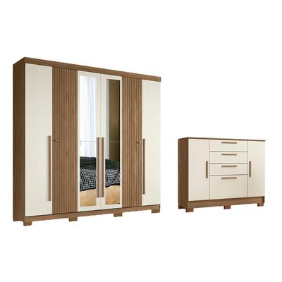 Quarto Completo Modu +Cômoda QC353 Jatoba/Areia - Santos Andirá
