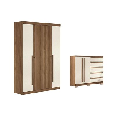 Quarto Completo Modu +Cômoda QC340 Jatoba/Areia - Santos Andirá
