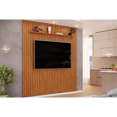 Painel Quarto p/ TV até 65 Pol Pratic Ripado c/ 1 Prateleira 223x240cm Freijo - DJ Móveis
