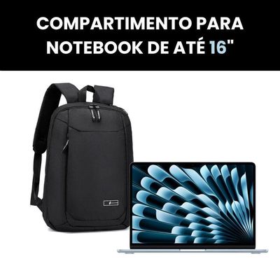 Mochila Slim Masculina Feminina Executiva Reforçada Notebook 16 E Tablet - Santiago - Cruzeiro Mtr2