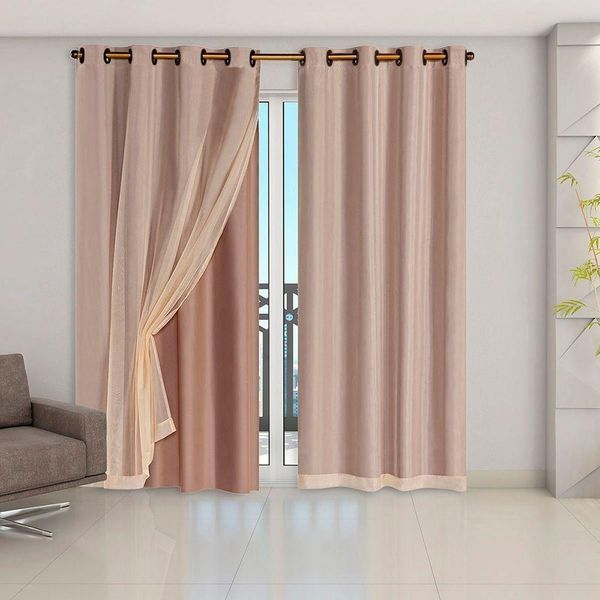 Cortina Blackout Pvc Com Tecido Voil 2,80 M X 2,80 M 100% Poliéster - Avelã