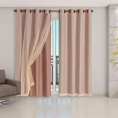 Cortina Blackout Pvc Com Tecido Voil 2,80 M X 2,30 M 100% Poliéster - Avelã